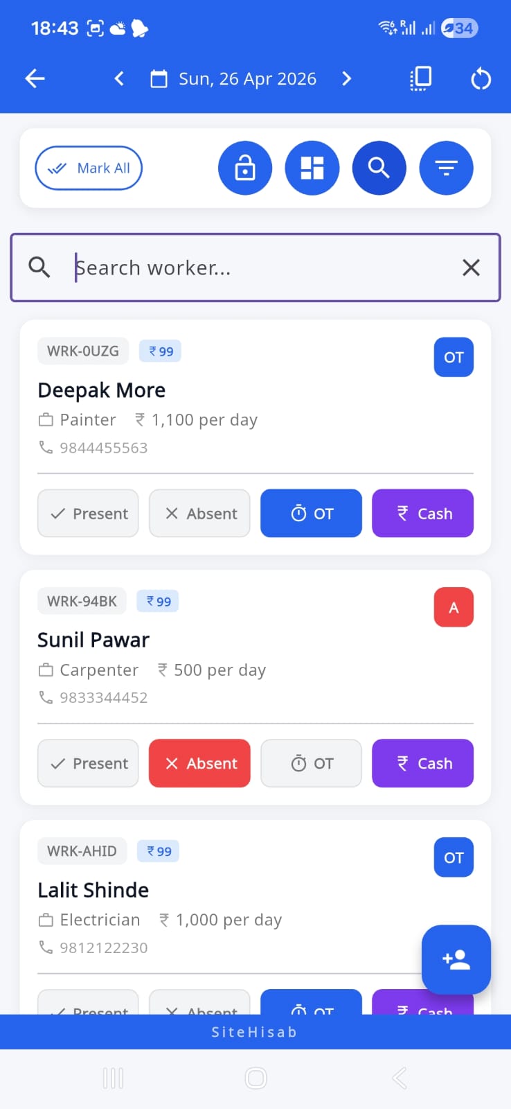 Mark Attendance Screen